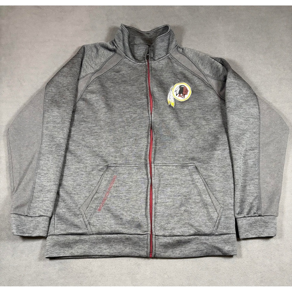 NFL Washington Redskins Jacket Mens XL Gray Full Zip Fleece Lined Waffle Knit
